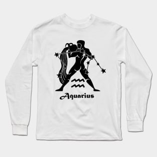 Aquarius - Zodiac Astrology Symbol with Constellation and Water Bearer Design (Black on White Variant) Long Sleeve T-Shirt